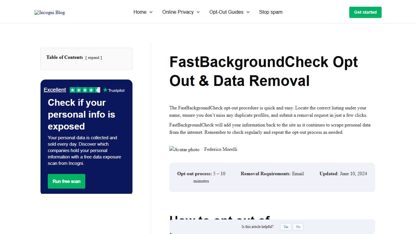 FastBackgroundCheck Opt Out & Data Removal [2026] Incogni